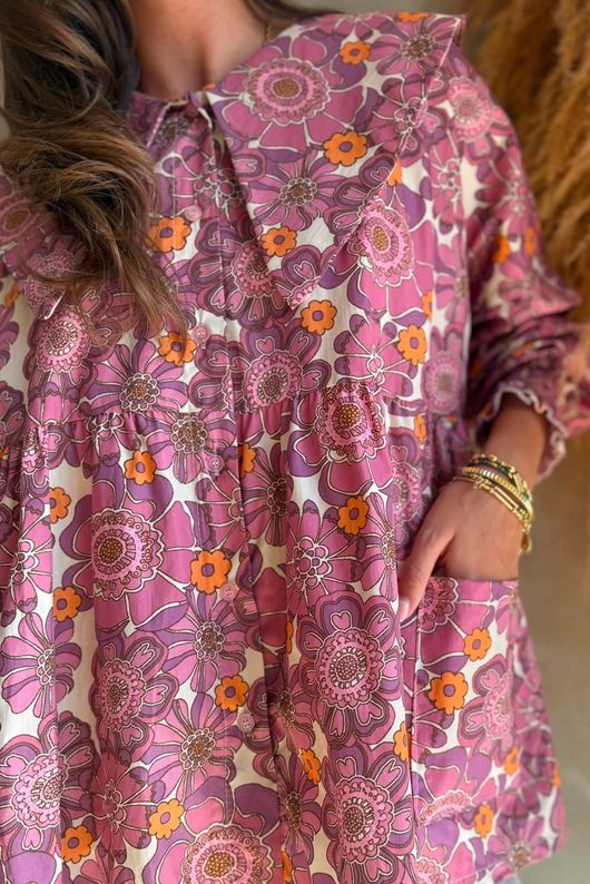 Annie 1972 Point Collar Smock Blouse Indian Pink Haze
